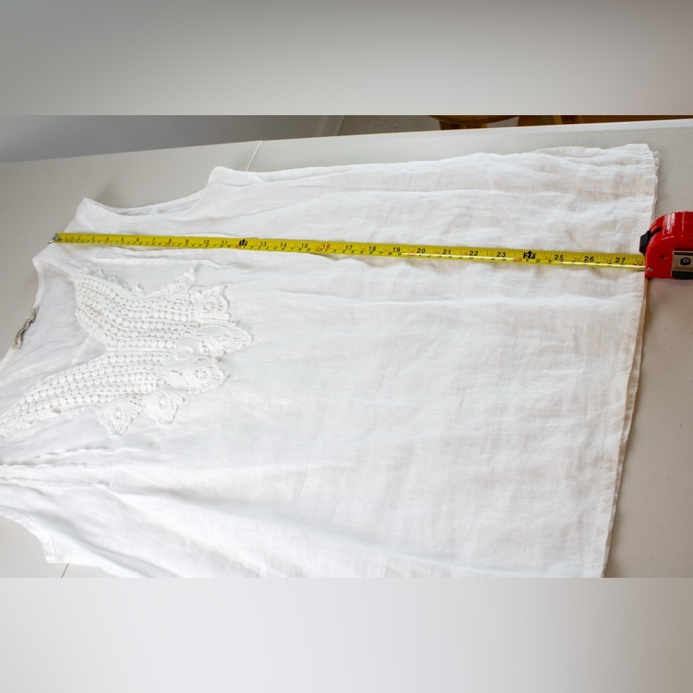 Marina Gigli White Lace Linen V-Neck Tunic Blouse Elegant Sleeveless Womens Top - Picture 11 of 12